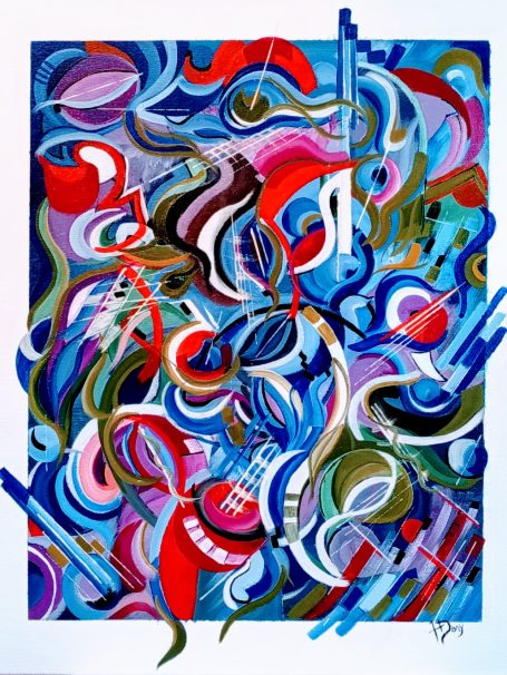 Abstract 3 - 50x61cm Composition colorée et abstraite avec des formes fluides et des motifs dynamiques.