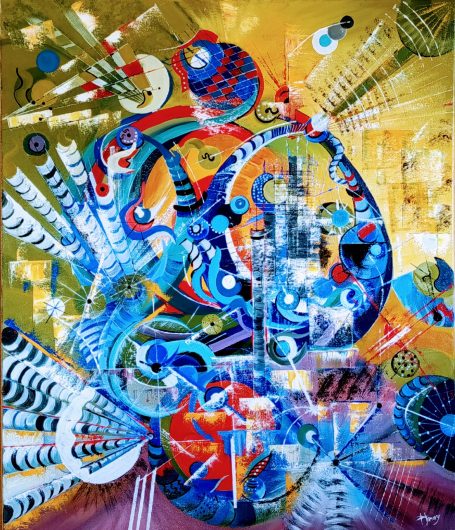 Abstract 1 - 54x65cm - Huile Composition abstraite colorée avec des formes géométriques et des motifs vibrants.