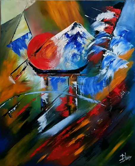 Abstrait figuratif - 46x55 cm - Huile Huile