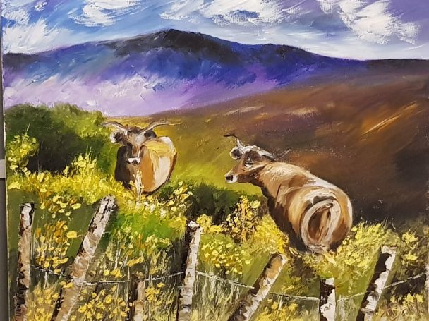 Vache de L'Aubrac 40x40 cm - Huile