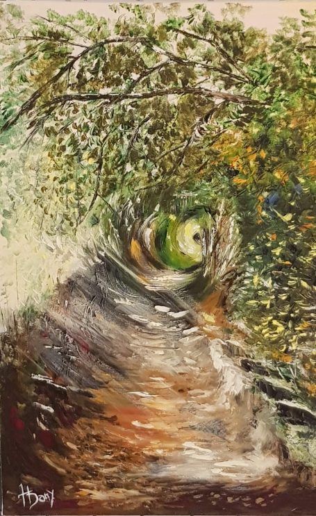 Chemin de randonnée 38x55 cm - Huile