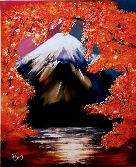 Le Mont Fuji en automne 38x46 cm - Huile Huile