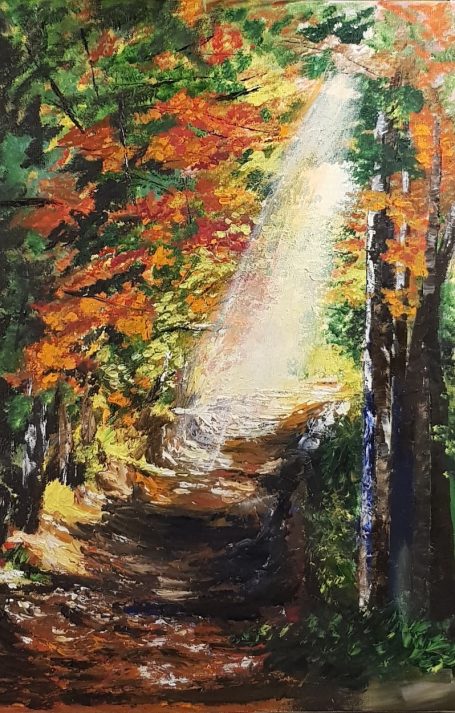 Lumière fuse sur le chemin 38x55 cm - Huile