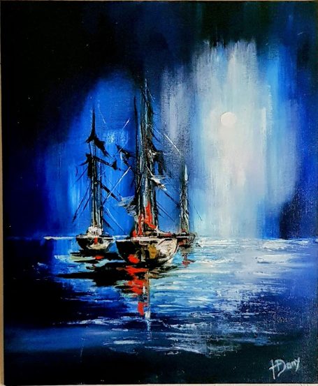 Voyage nocturne 38x46 cm - Huile